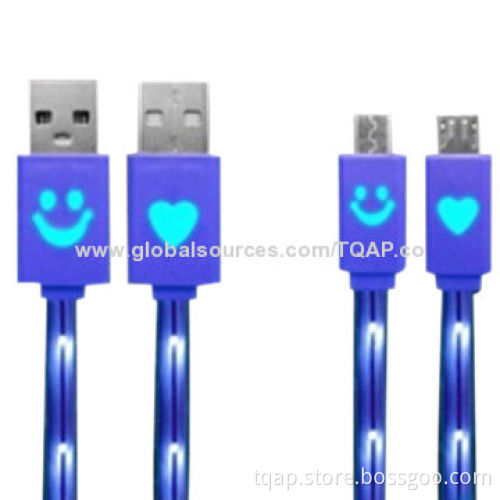 8-pin to USB Data Sync Charger Cable with Heart or Smile Flash LED Light, Single Fiber Wire, 1.0m